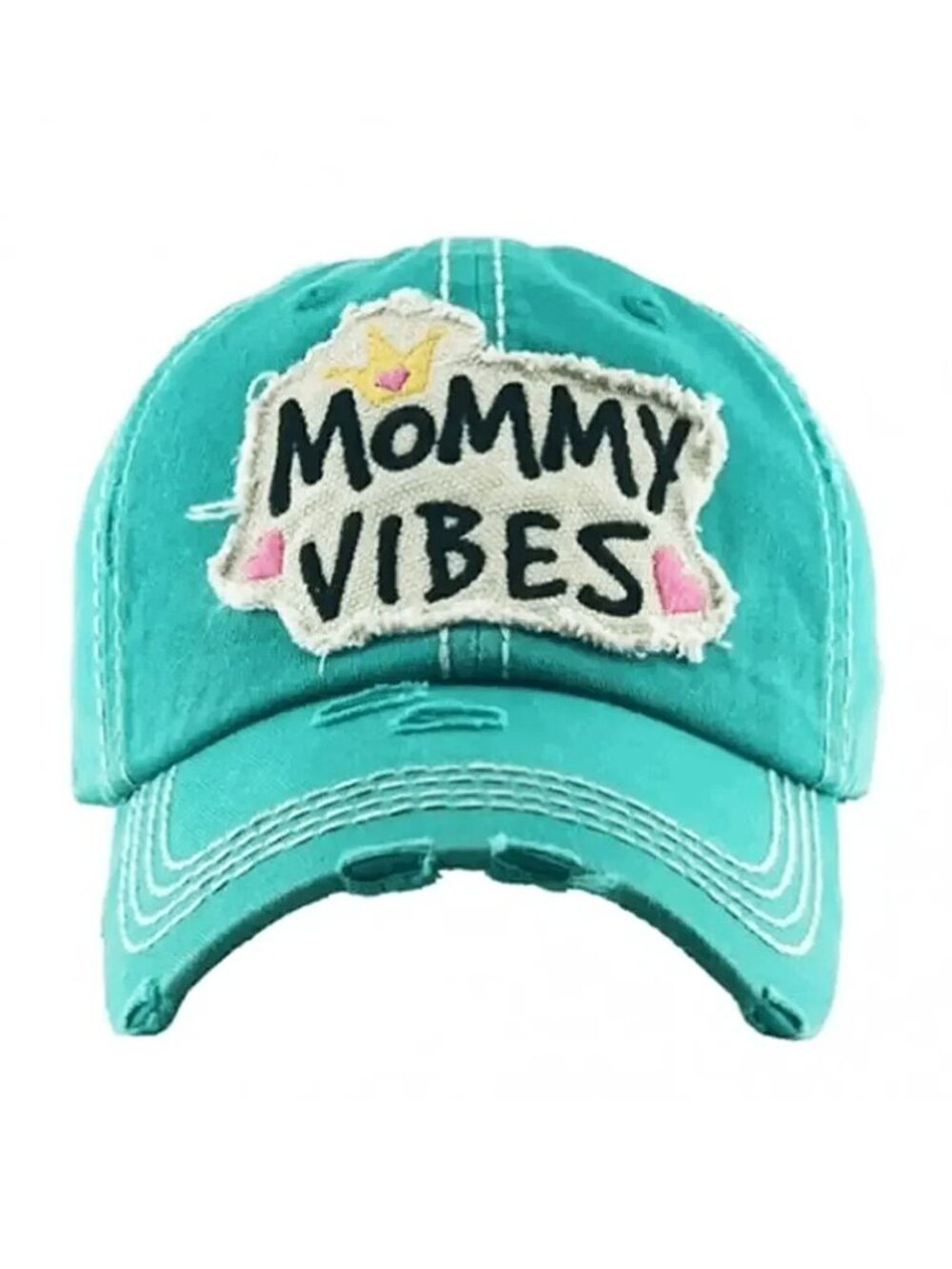 Ladies Teal Mommy Vibes Distressed Hat
